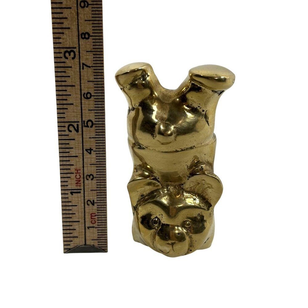 Solid Brass Bear Figurine Handstand Pose Vintage Decor 3.25" Tall Nursery Gift - Picture 6 of 6